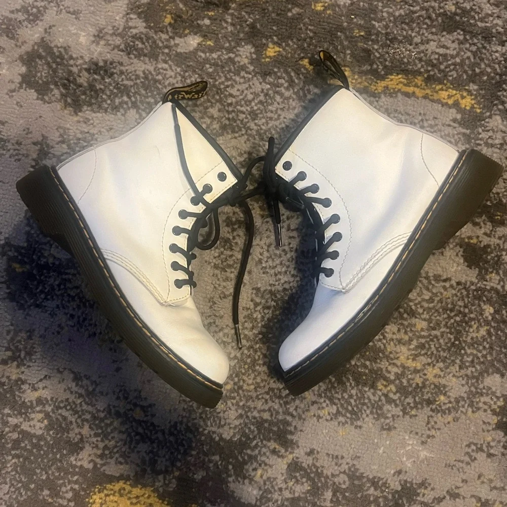 Dr. Martens Zavala Air White and Black Leather Boots